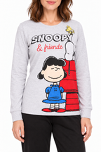 Pigiama da donna Snoopy in caldo cotone, girocollo, manica lunga, pantalone lungo