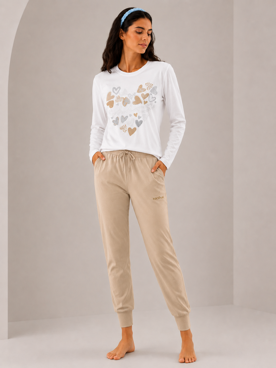 Pigiama da donna in cotone manica lunga