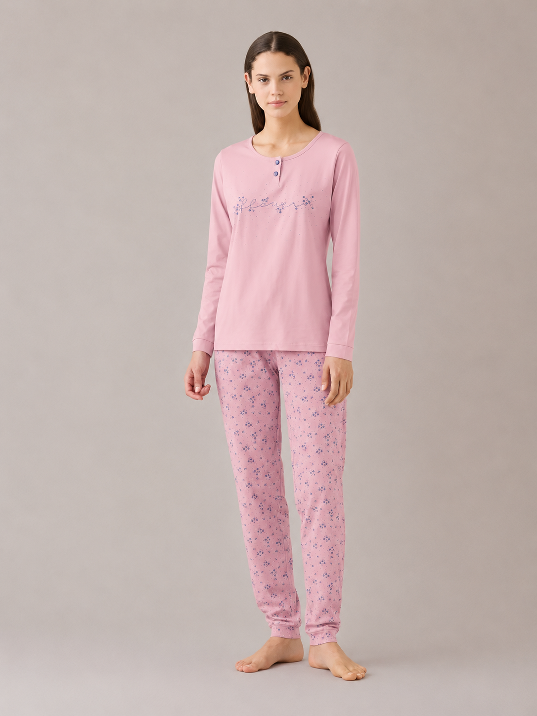 Pigiama donna estivo in cotone articolo flower. - Glicine