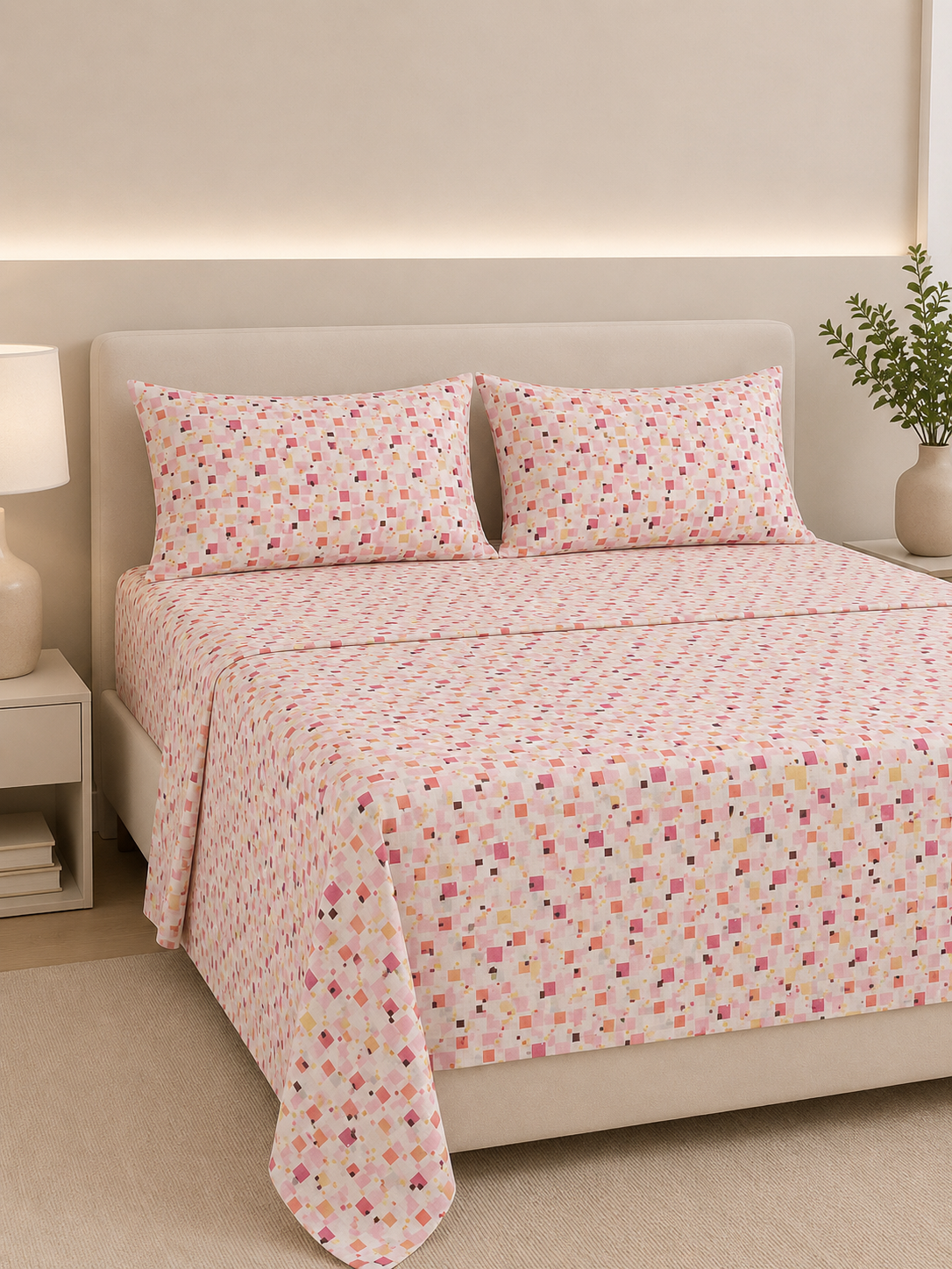 Completo lenzuola letto Singolo in cotone fantasia "Naxos" - Orchidea
