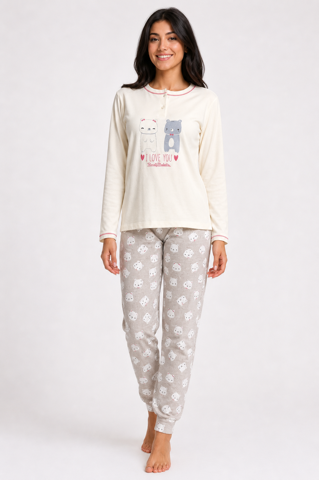 Pigiama da donna in cotone manica lunga - Grigio