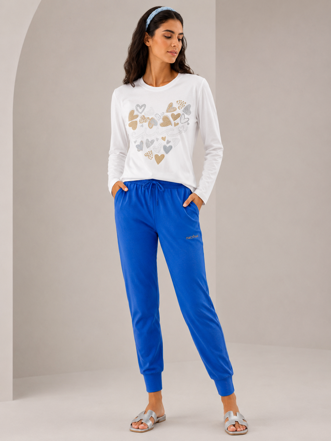 Pigiama da donna in cotone manica lunga - Turchese