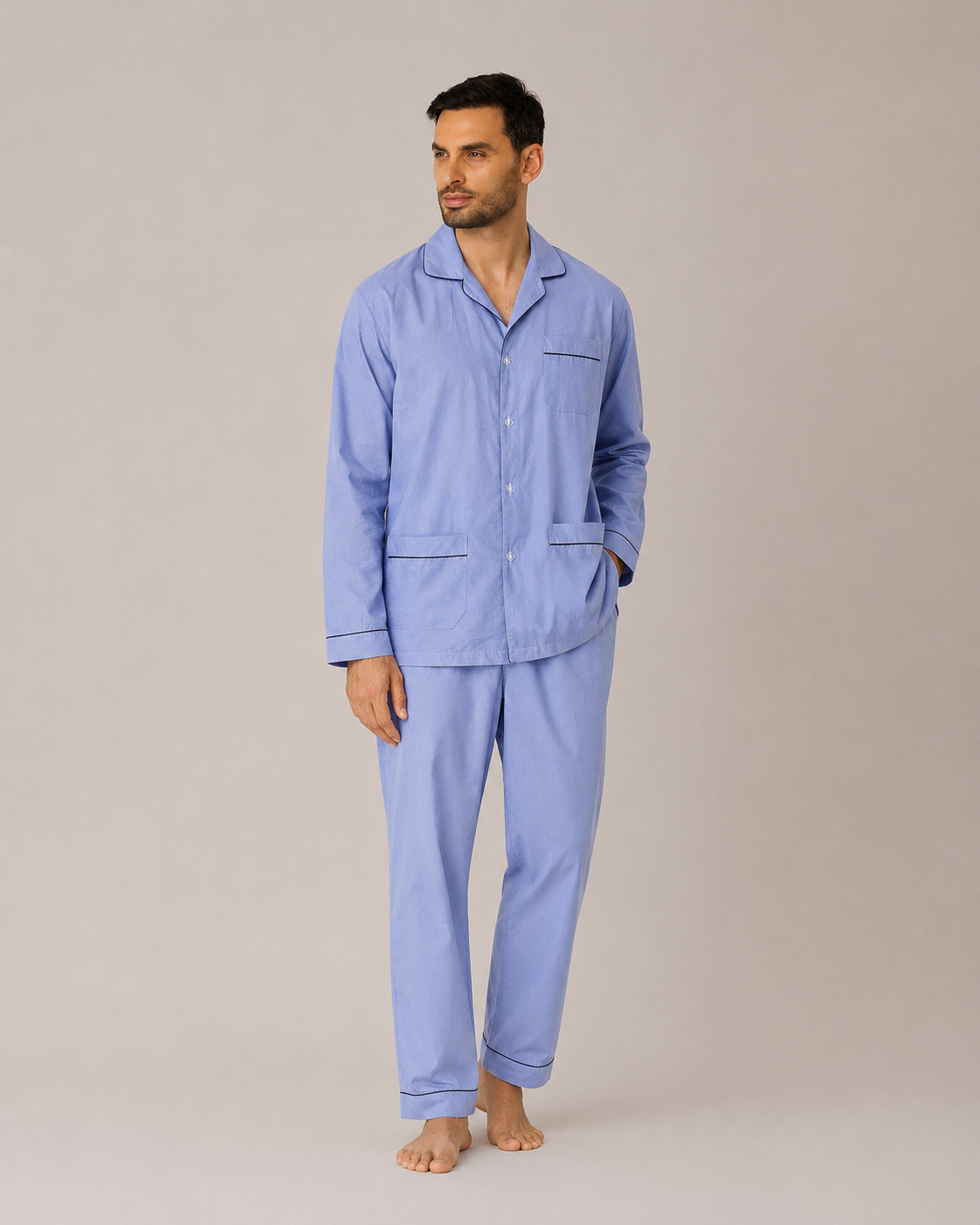 Pigiama da uomo sartoriale manica lunga - Azzurro