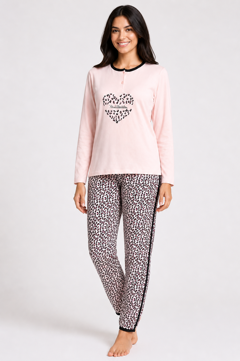 Pigiama da donna in cotone manica lunga - Rosa