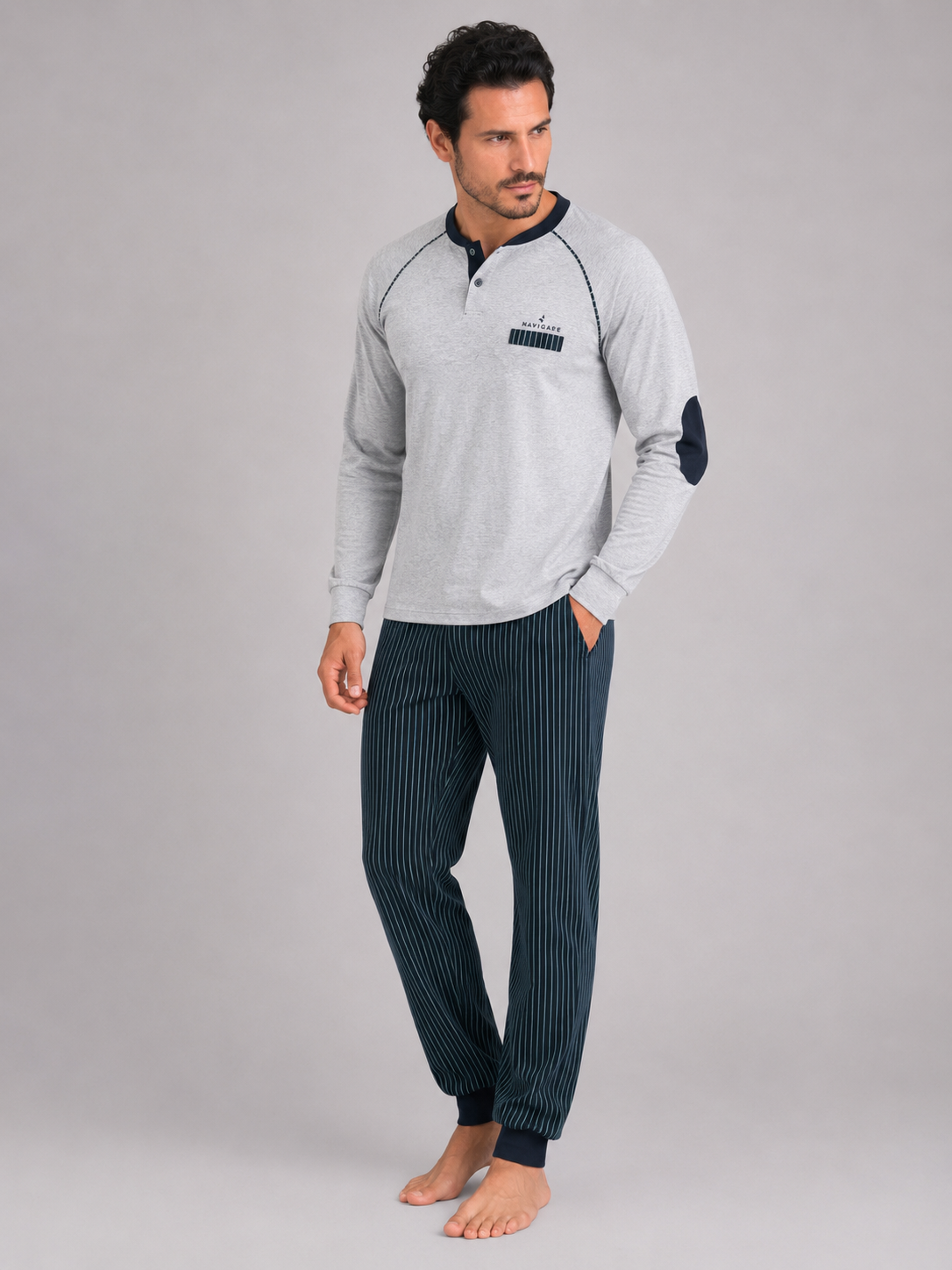 Pigiama da uomo in cotone manica lunga - Grigio