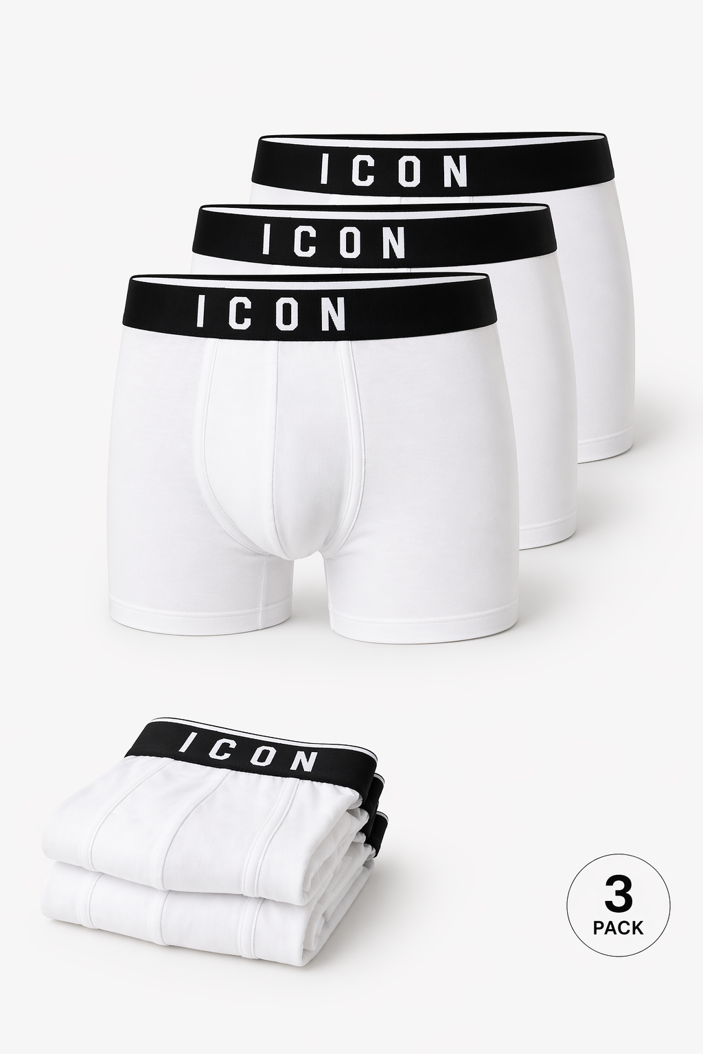 Boxer Uomo Cotone Elasticizzato ICON – Confezione 3 Pezzi - Bianco