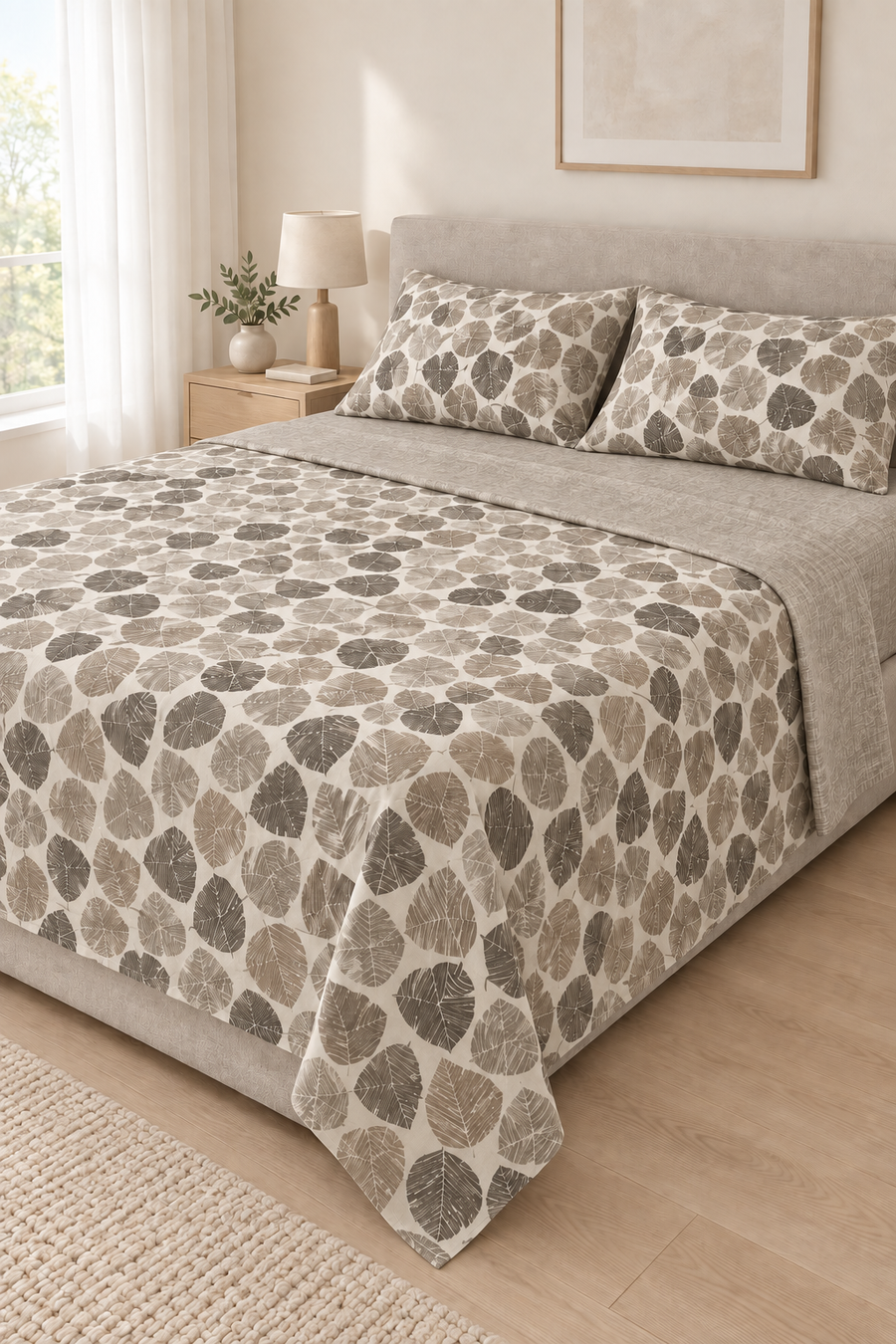 Completo letto matrimoniale in flanella - fantasia Leaf