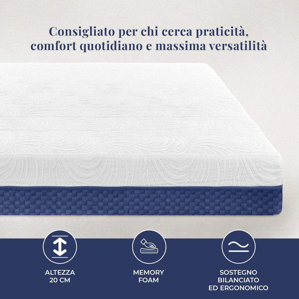 Materasso Matrimoniale Memory Foam Caleffi Comfort Duo – 20 cm, Ergonomico Made in Italy.
