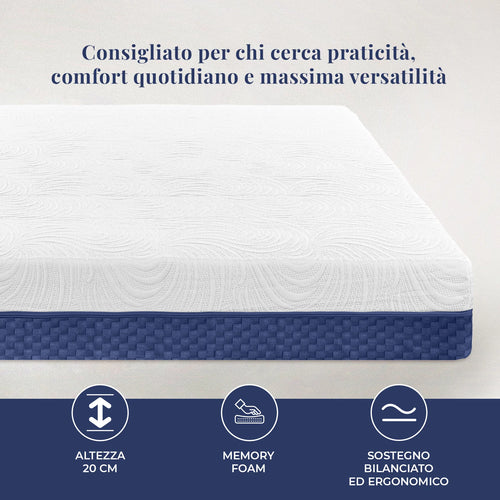 Materasso Singolo Memory Foam Caleffi Comfort Duo – 20 cm, Ergonomico Made in Italy