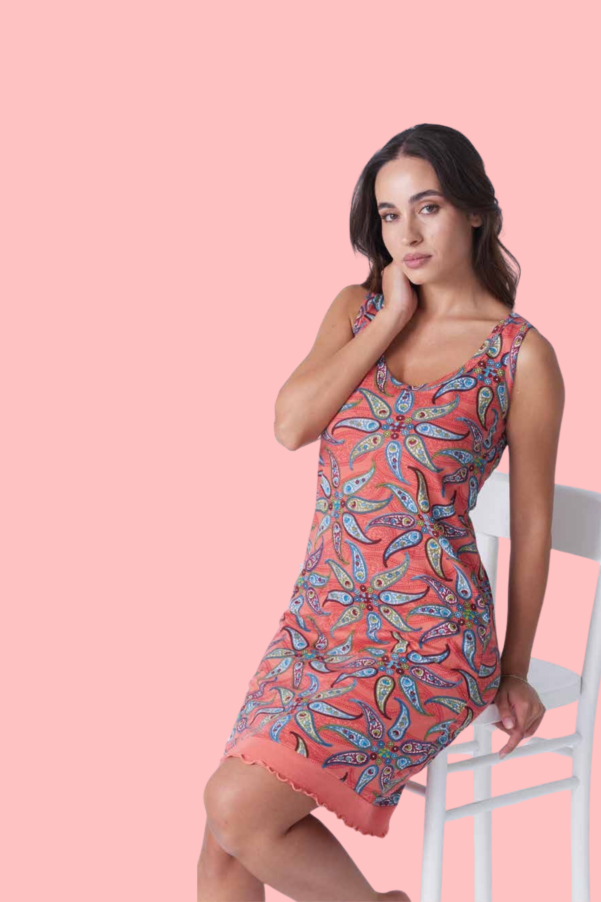 Abito smanicato fantasia paisley - Rosa