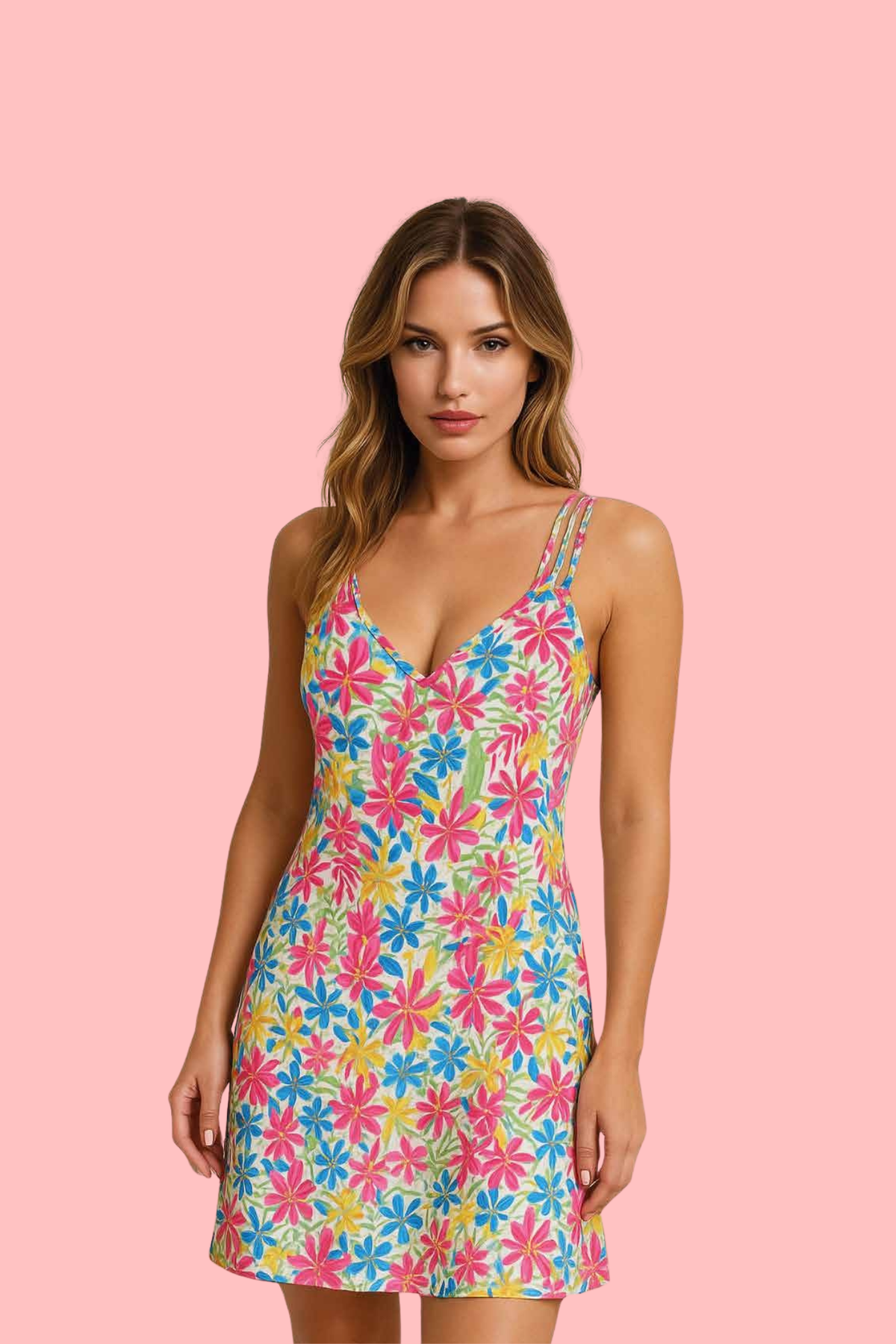 Camicia da notte donna spallina fantasia floreale - Bianco